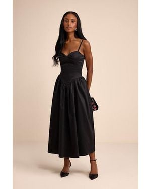 Lulus Goodwin Taffeta Tie-Strap Bustier Midi Dress - Black