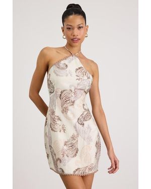 lulus boho print fringe halter mini dress reviews Lulus Nell Multi Boho Print Halter Mini Dress in Natural