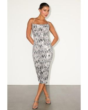 Lulus Kimma Multi Sequin Cowl Neck Midi Dress - Metallic