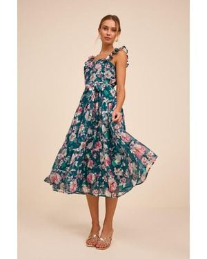 Lulus Shela Floral Jacquard Tiered Midi Dress - Blue