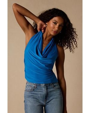 Lulus Luz Bright Cowl Neck Backless Top - Blue