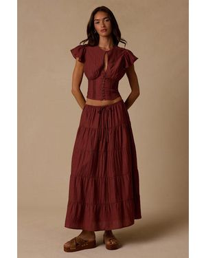 Lulus Owens Drawstring Tiered Maxi Skirt - Brown