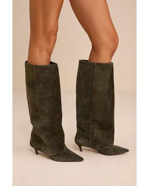 Steve Madden Luca Suede Leather Slouchy Knee-High Kitten Heel Boots - Green