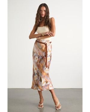 Lulus Shalia Multi Abstract Floral Midi Skirt - Natural