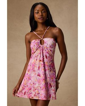 Lulus Apolline Multi Floral Halter Mini Dress - Pink