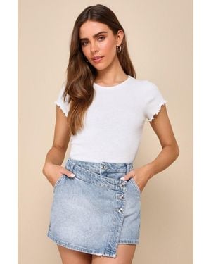 Free People Wynne Light Wash Denim Faux Wrap Mini Skirt - Blue