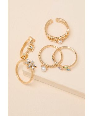 Lulus Precious Rhinestone Five-Piece Ring Set - Natural