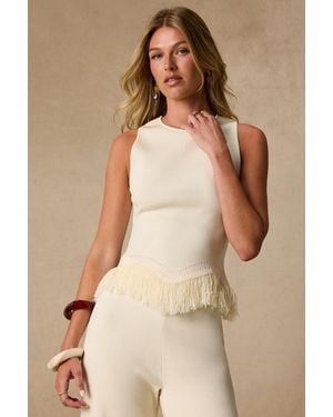 Lulus Helisa Cream Sweater Knit Fringe Tank Top - Natural