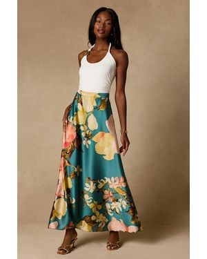 Lulus Micah Multi Floral Satin Maxi Skirt - Blue