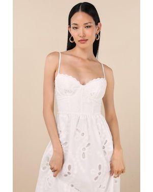 Lulus Jenora Embroidered Bustier Midi Dress - Natural