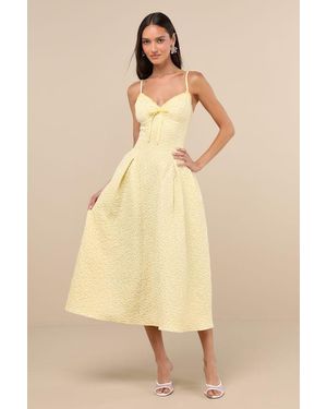 Lulus Ninetta Floral Jacquard Lace-Up Midi Dress - Natural