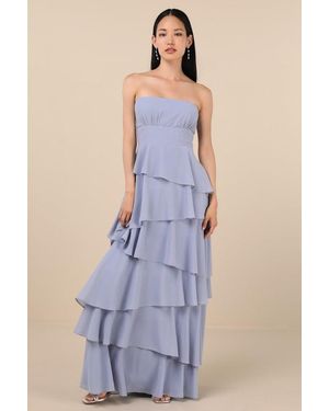 Lulus Gorgeous Essence Strapless Tiered Maxi Dress - Blue