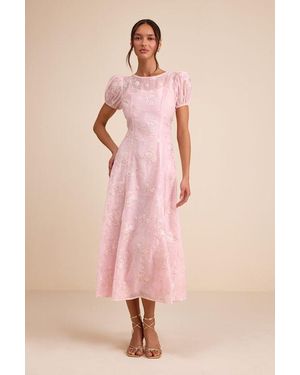 Lulus Elfrieda Blush Floral Embroidered Puff Sleeve Midi Dress - Pink