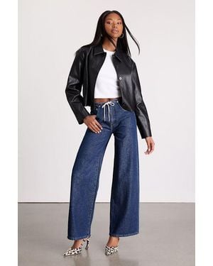 Daze Denim Madison Dark Wash Drawstring Wide-Leg Jeans - Blue