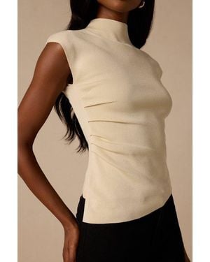 Lulus Terry Light Mock Neck Asymmetrical Sweater Top - Black