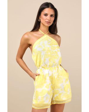Lulus Moya Floral Halter Romper - Yellow