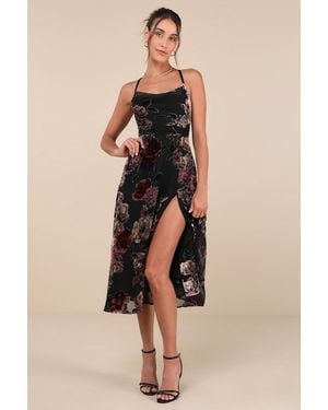 Lulus Exuberant Vibes Floral Velvet Burnout Tie-Back Midi Dress - Natural