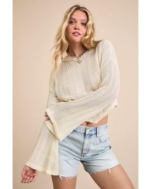 Lulus Tesni Cream Hooded Pullover Cropped Jumper - Blue