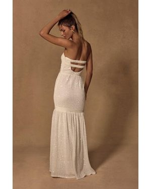 Lulus Sutri Cream Crochet Sequin Strapless Maxi Dress - Brown