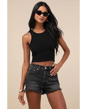 Levi's 501 Washed High-Rise Denim Cutoff Shorts - Black
