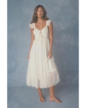 Lulus Meli Cream Mixed Media Tiered Midi Dress - Blue