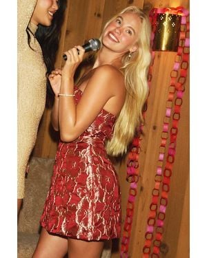 Lulus Kinara Floral Jacquard Strapless Mini Dress - Red