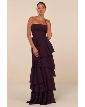 Lulus Gorgeous Essence Dark Strapless Tiered Maxi Dress - Purple