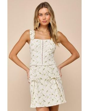 Lulus Delightful Flirt Twill Floral Embroidered Mini Skirt - Natural
