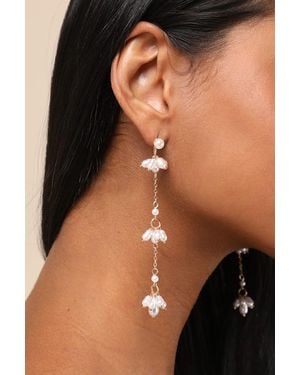 Lulus Fabia Pearl Drop Earrings - Brown
