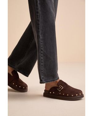 Lulus Tripoli Coffee Suede Studded Slide-On Clogs - Black