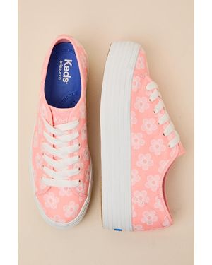 Keds Triple Up Floral Embroidered Platform Trainers - Pink