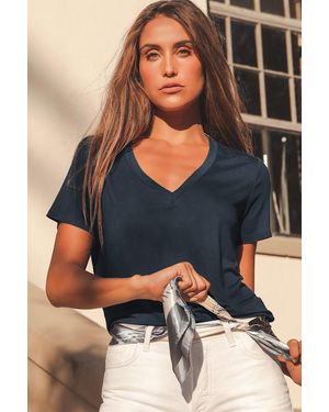 Lulus Basics Adyn V-Neck T-Shirt Bodysuit - Gray