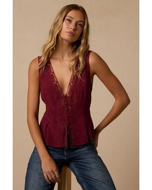 Lulus Mindy Lace Button-Front Tank Top - Red
