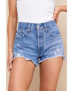 Levi's 501 Original High-Rise Medium Wash Distressed Denim Shorts - Blue