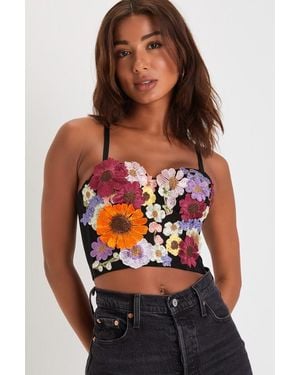 Lulus Flirty Icon 3D Floral Embroidered Bustier Tank Top