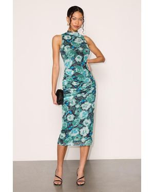 Lulus Prettiest Energy And Floral Mesh Midi Dress - Blue