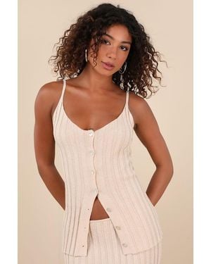 SNDY'S Baha Ribbed Knit Button-Front Cami Top - Natural