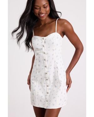 Lulus Blakely Ditsy Floral Twill Button-Front Mini Dress - Natural