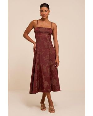 Lulus Dex Rust Jacquard Lace-Up Midi Dress - Red