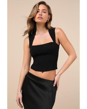 Lulus Flirtatious Charisma Heart Cutout Sleeveless Crop Top - Black