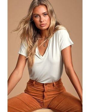 Lulus Basics Adyn V-Neck T-Shirt Bodysuit - Brown