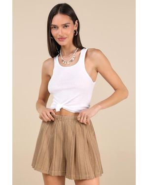 Lulus Rossella Woven Pleated High-Rise Shorts - Brown
