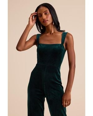 Lulus Sayana Emerald Velvet Sleeveless Straight Leg Jumpsuit - Black