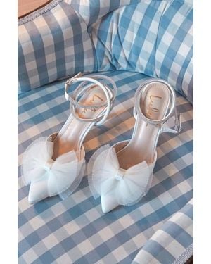 Lulus Lelanee Satin Rhinestone Bow Ankle Strap Pumps - Blue