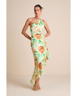 Lulus Divinely Blooming Multi Floral One-Shoulder Midi Dress - White