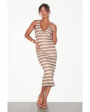 Lulus Fresia Striped Crochet Knit Midi Dress - White