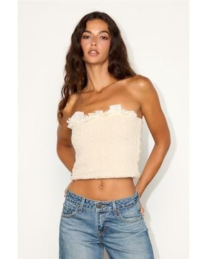 ZEMETA Cable Knit Blew Ruffled Strapless Crop Top - Blue