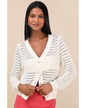 Lulus Breezy Attitude Loose Knit Button-Up Cardigan Jumper - Natural