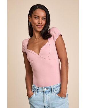 Lulus Jacqueline Ribbed Knit Short Sleeve Bodysuit - Pink