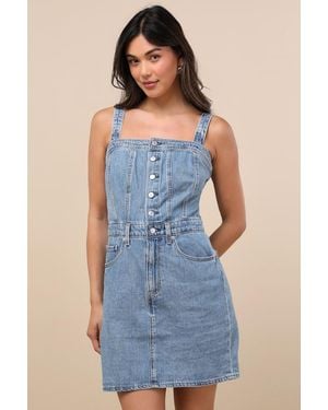 Levi's Iconic Medium Wash Denim Button-Up Mini Dress - Blue